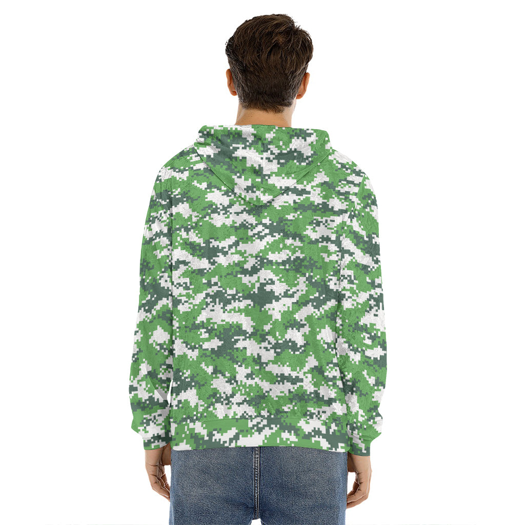 Green And White Digital Camo Print Men's Velvet Pullover Hoodie