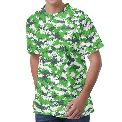 Green And White Digital Camo Print Men's Velvet T-Shirt
