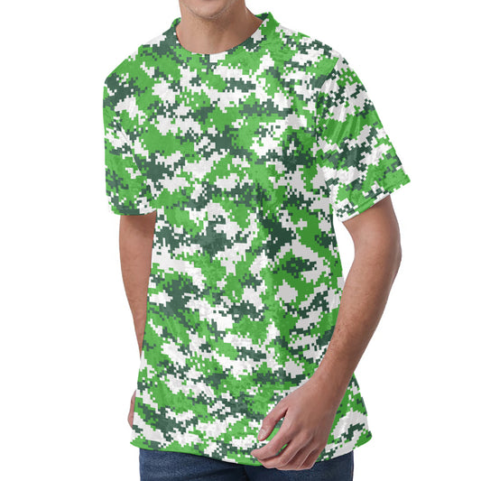 Green And White Digital Camo Print Men's Velvet T-Shirt