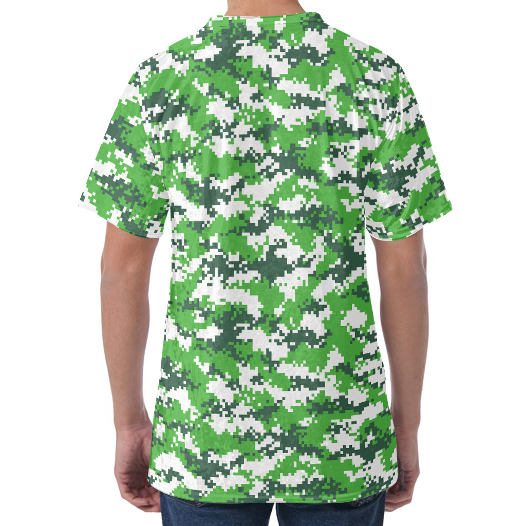 Green And White Digital Camo Print Men's Velvet T-Shirt