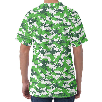 Green And White Digital Camo Print Men's Velvet T-Shirt
