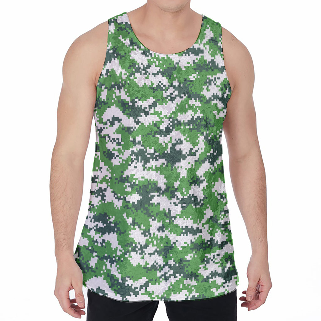 Green And White Digital Camo Print Men's Velvet Tank Top