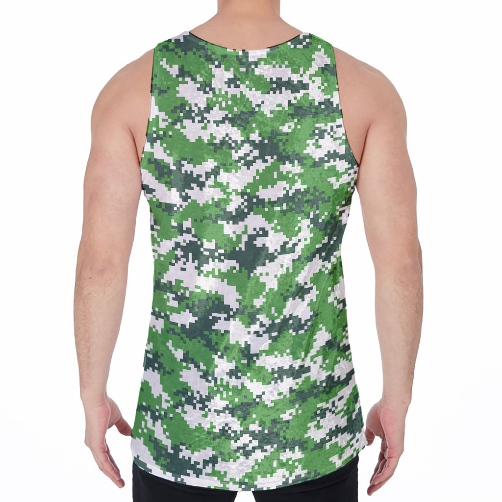 Green And White Digital Camo Print Men's Velvet Tank Top