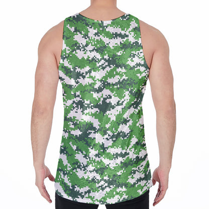 Green And White Digital Camo Print Men's Velvet Tank Top