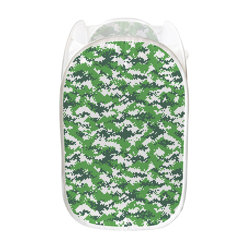 Green And White Digital Camo Print Mesh Laundry Hamper