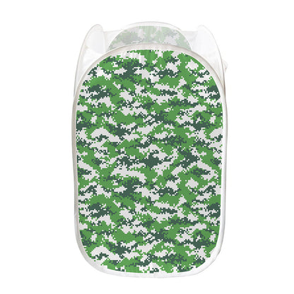 Green And White Digital Camo Print Mesh Laundry Hamper