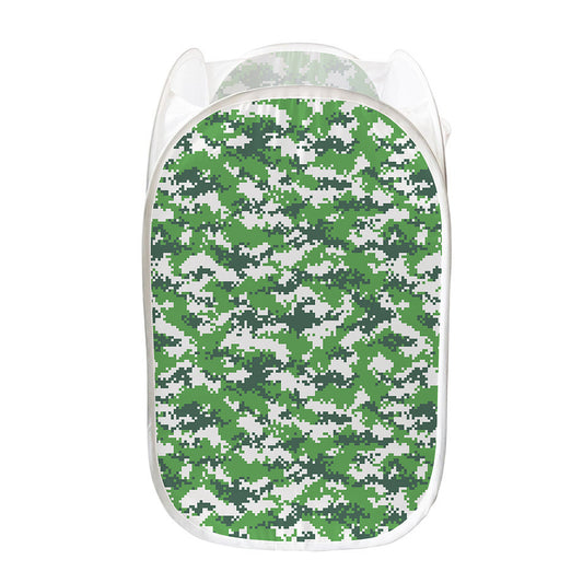 Green And White Digital Camo Print Mesh Laundry Hamper