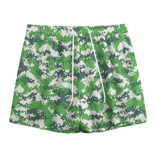 Green And White Digital Camo Print Mesh Shorts