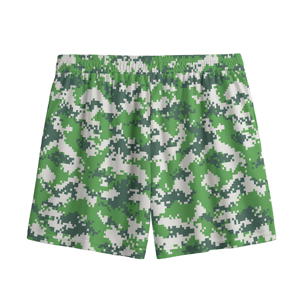 Green And White Digital Camo Print Mesh Shorts
