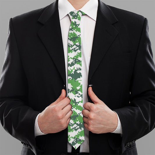 Green And White Digital Camo Print Necktie