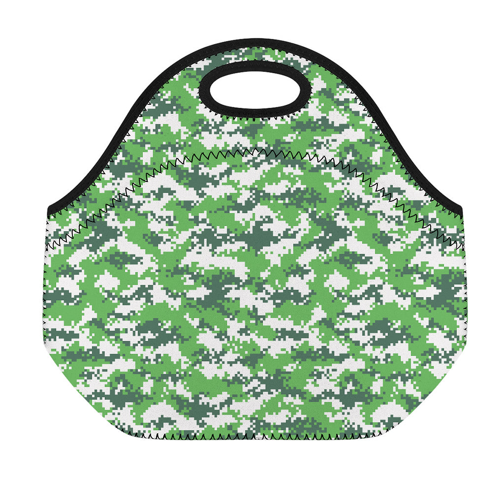 Green And White Digital Camo Print Neoprene Lunch Bag