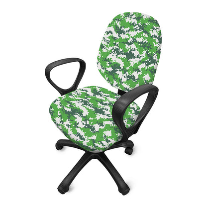 Green And White Digital Camo Print Office Chair Cover