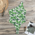 Green And White Digital Camo Print One Shoulder Bodysuit