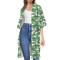 Green And White Digital Camo Print Open Front Beach Cover Up