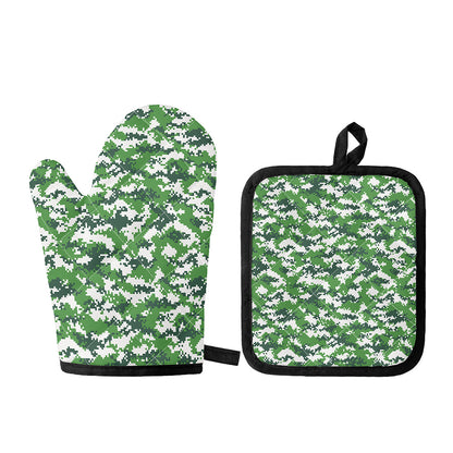 Green And White Digital Camo Print Oven Mitt And Pot Holder Set