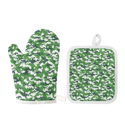 Green And White Digital Camo Print Oven Mitt And Pot Holder Set