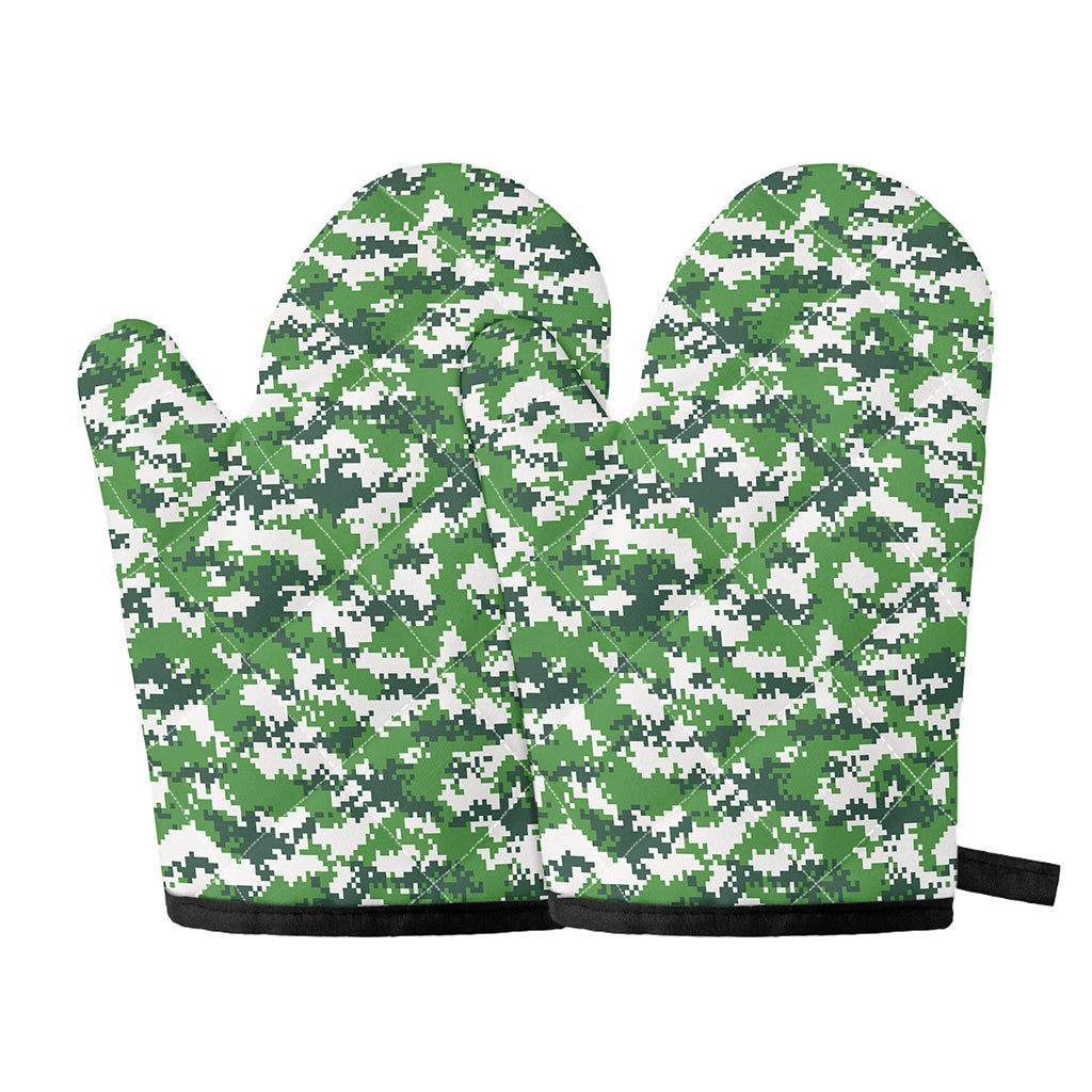 Green And White Digital Camo Print Oven Mitts
