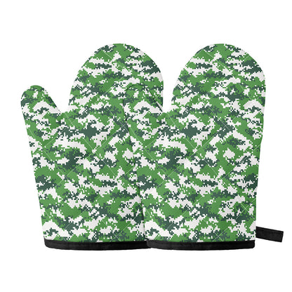 Green And White Digital Camo Print Oven Mitts