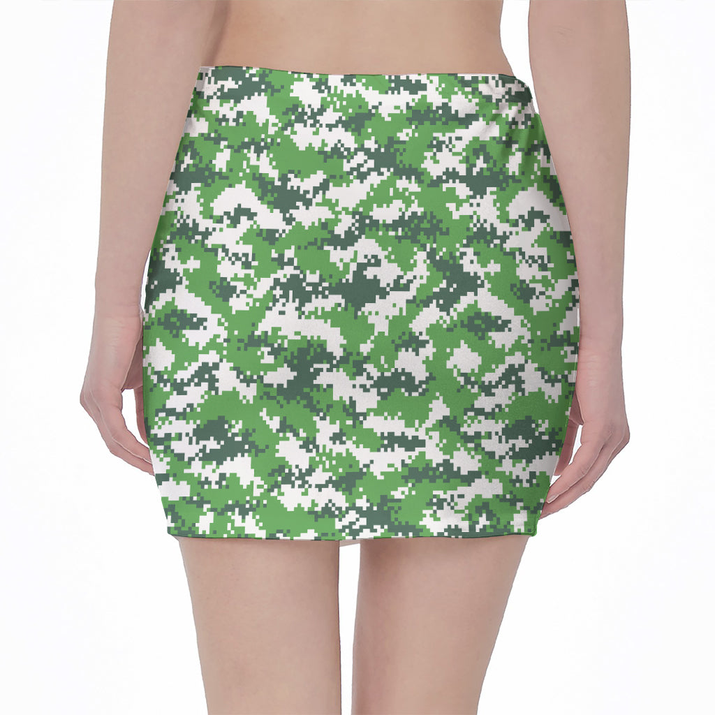 Green And White Digital Camo Print Pencil Mini Skirt