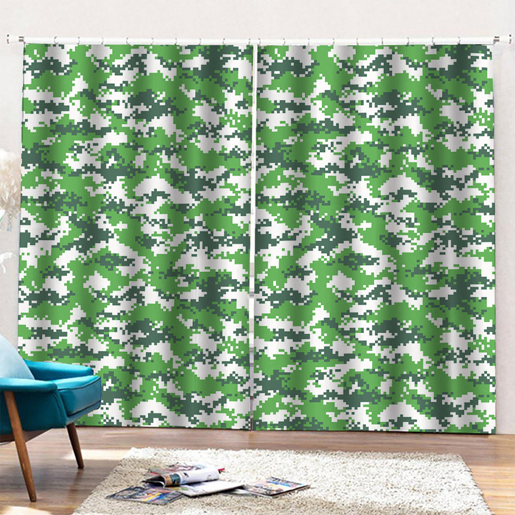 Green And White Digital Camo Print Pencil Pleat Curtains