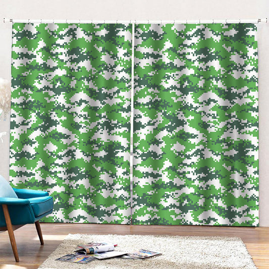 Green And White Digital Camo Print Pencil Pleat Curtains