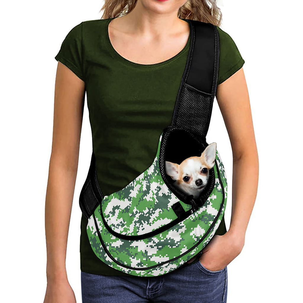 Green And White Digital Camo Print Pet Sling Carrier