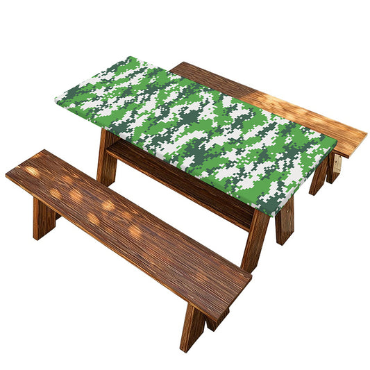 Green And White Digital Camo Print Picnic Table Cover