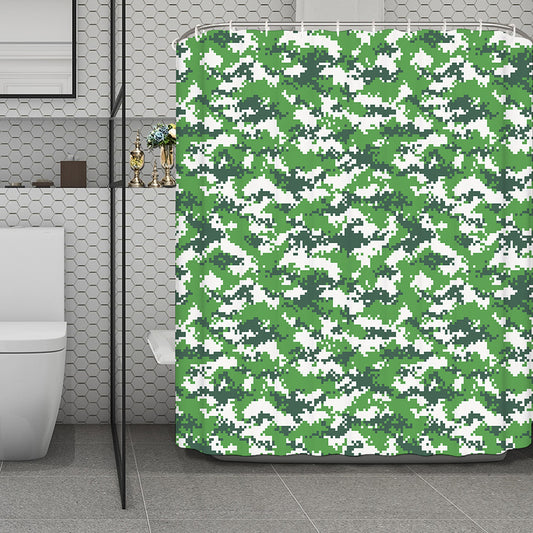 Green And White Digital Camo Print Polyester Shower Curtain