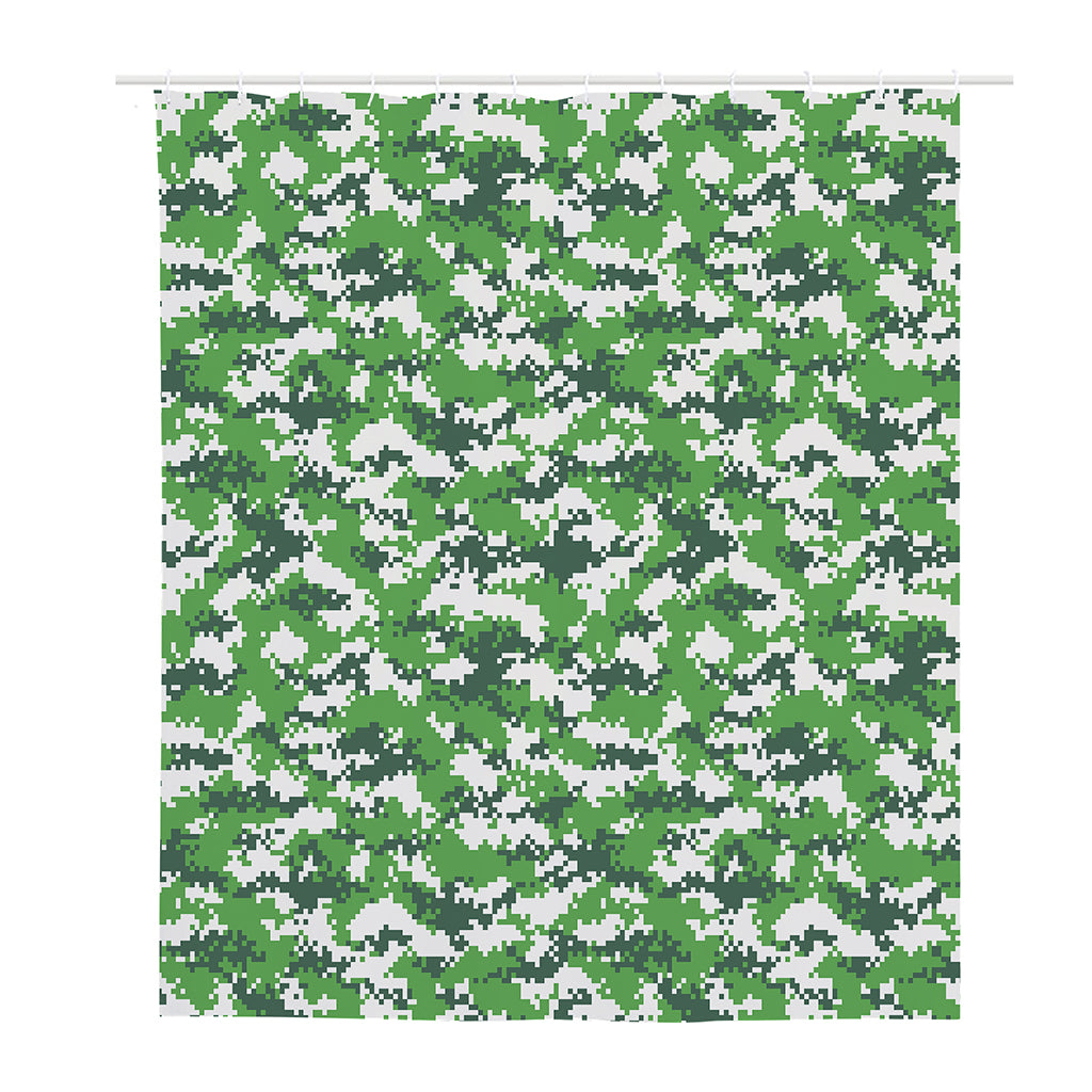 Green And White Digital Camo Print Polyester Shower Curtain