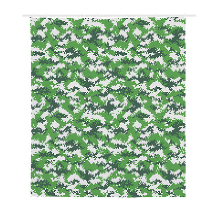 Green And White Digital Camo Print Polyester Shower Curtain