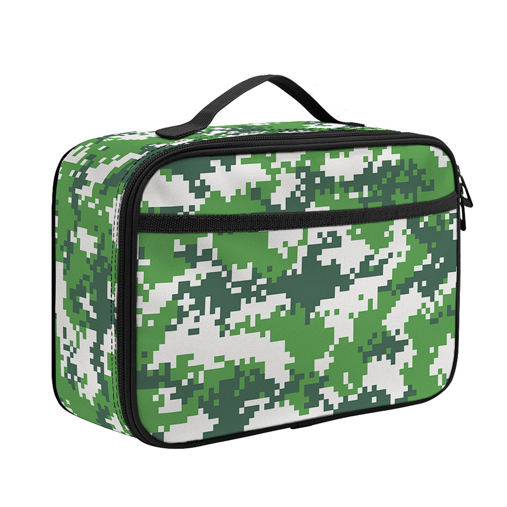 Green And White Digital Camo Print Portable Lunch Bag