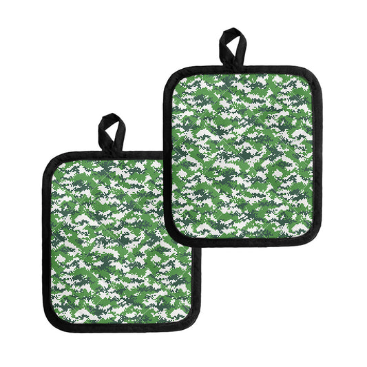 Green And White Digital Camo Print Pot Holders