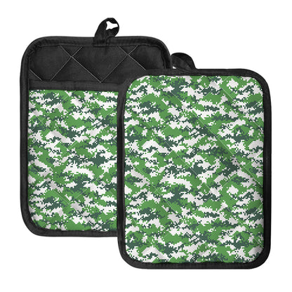 Green And White Digital Camo Print Pot Holders With Pocket