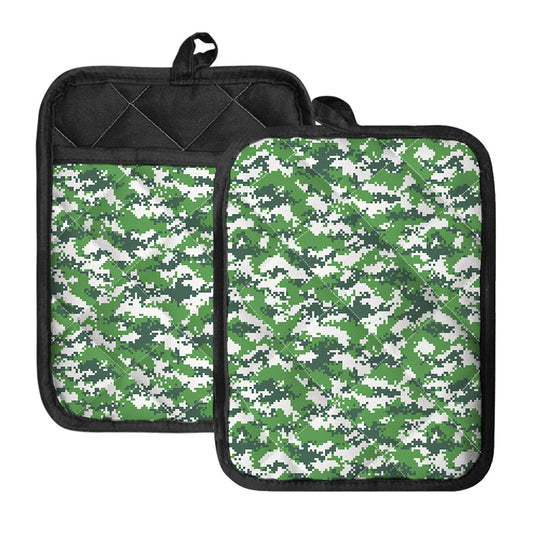 Green And White Digital Camo Print Pot Holders With Pocket