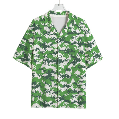 Green And White Digital Camo Print Rayon Hawaiian Shirt