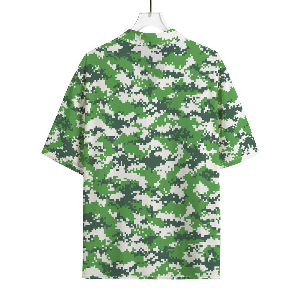 Green And White Digital Camo Print Rayon Hawaiian Shirt