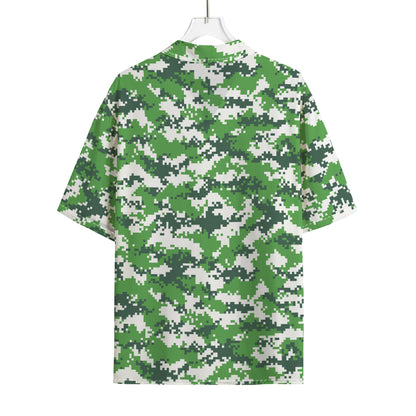 Green And White Digital Camo Print Rayon Hawaiian Shirt