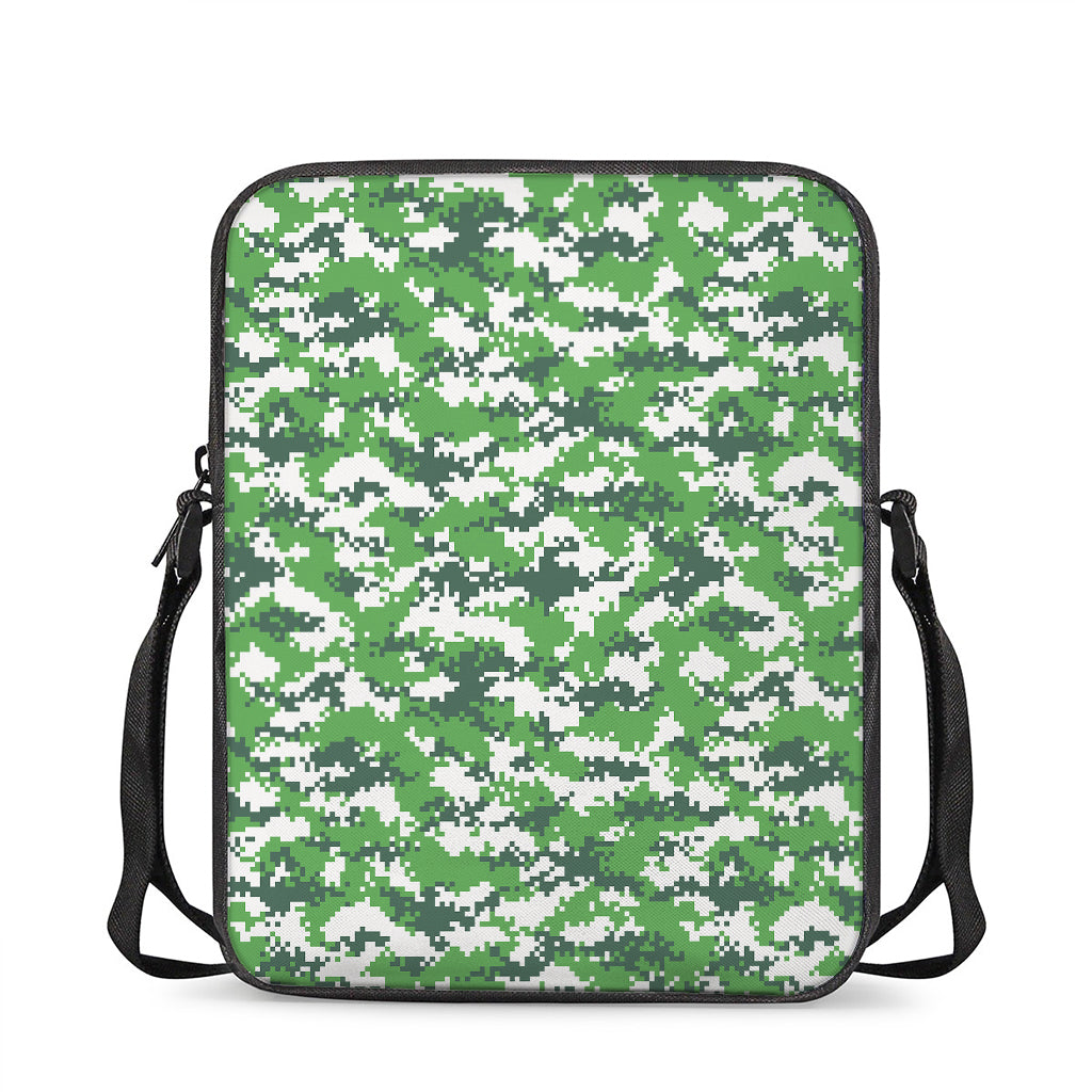 Green And White Digital Camo Print Rectangular Crossbody Bag