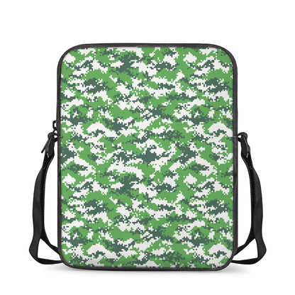 Green And White Digital Camo Print Rectangular Crossbody Bag