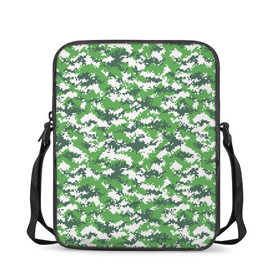 Green And White Digital Camo Print Rectangular Crossbody Bag