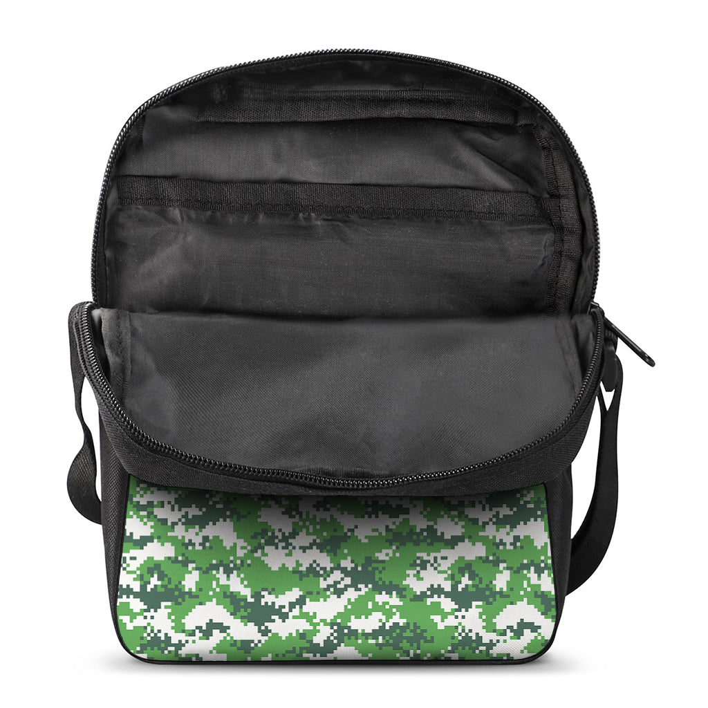 Green And White Digital Camo Print Rectangular Crossbody Bag