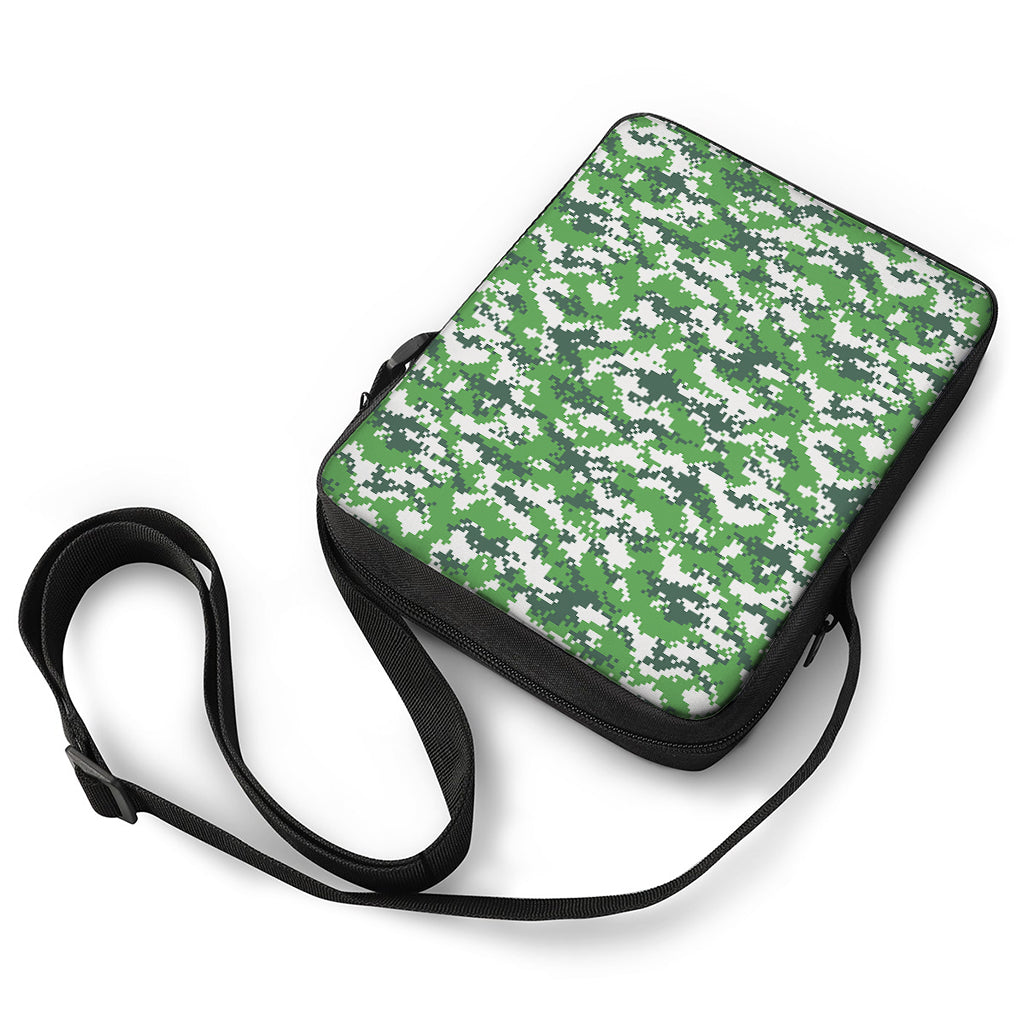 Green And White Digital Camo Print Rectangular Crossbody Bag