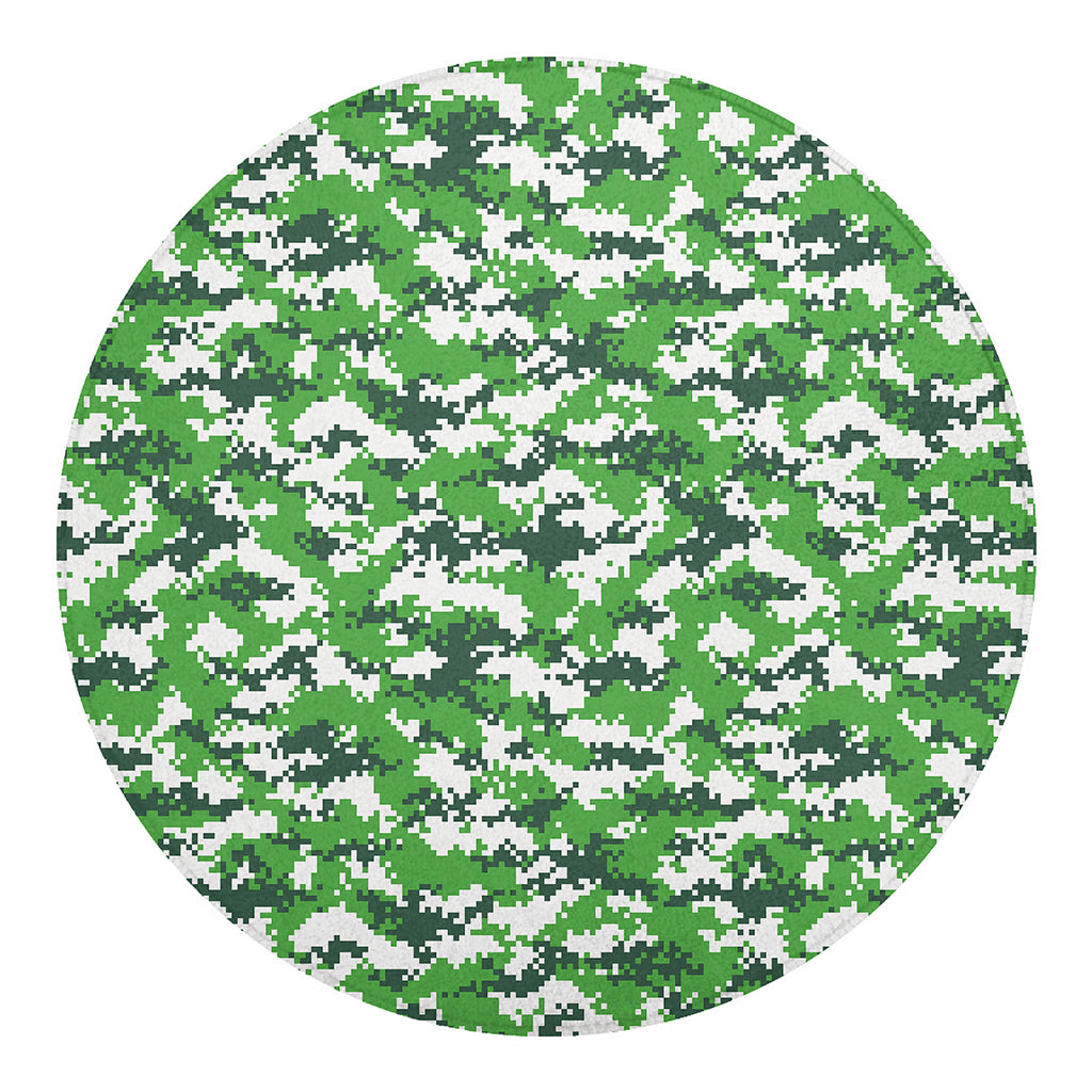 Green And White Digital Camo Print Round Blanket