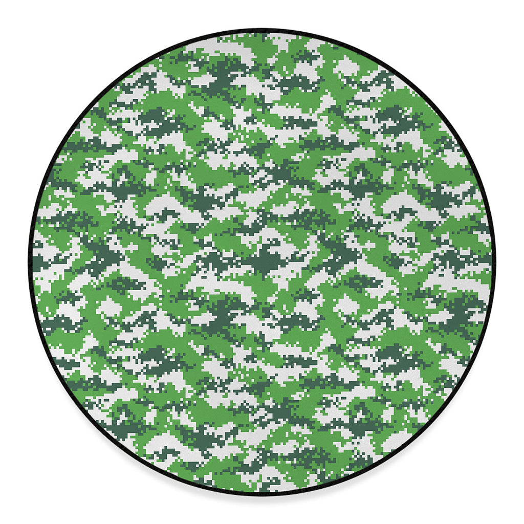 Green And White Digital Camo Print Round Floor Mat