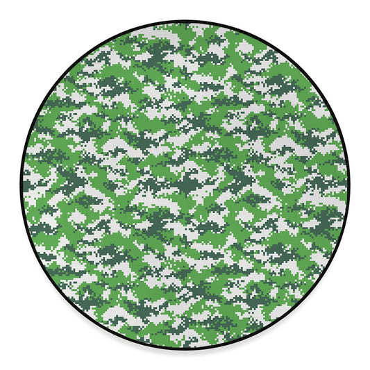 Green And White Digital Camo Print Round Floor Mat