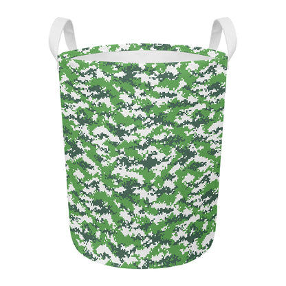 Green And White Digital Camo Print Round Laundry Basket