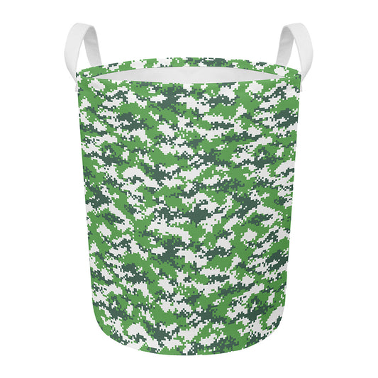Green And White Digital Camo Print Round Laundry Basket