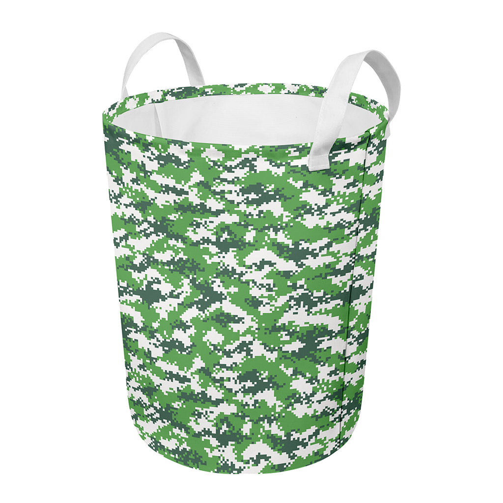 Green And White Digital Camo Print Round Laundry Basket
