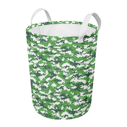 Green And White Digital Camo Print Round Laundry Basket