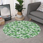 Green And White Digital Camo Print Round Rug
